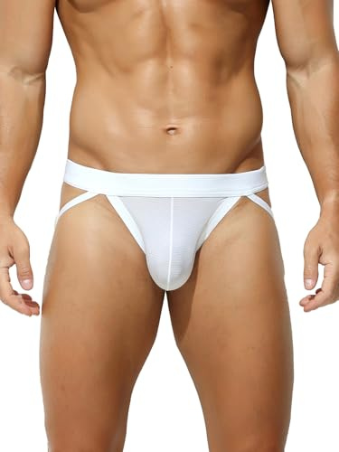 KAREN SPACE Jockstrap Hombre Suspensorios Sexy Tanga Ropa Interior Sexy Tipo Jockstrap con Soporte Atlético Men Thong, Blanco, L