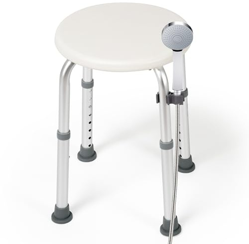 Careboda Duschhocker，Hocker höhenverstellbar 34-52cm，bis 136KG，Rutschfester Duschstuhl aus Aluminium，Duschhocker für senioren，Schwangere, Behinderte, Duschhilfe, Duschsitz