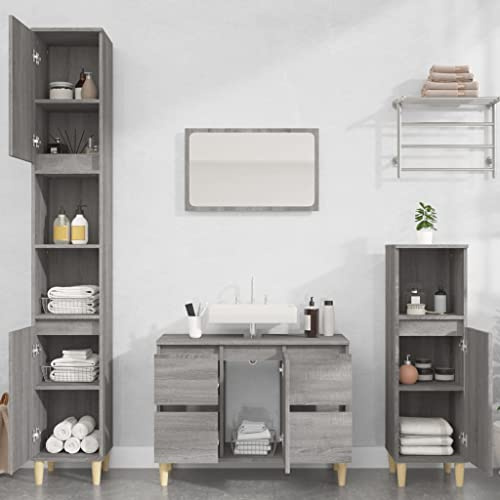 Hommdiy 3-TLG. Badmöbel-Set Badezimmerschrank Badezimmermöbel Grau Sonoma Holzwerkstoff