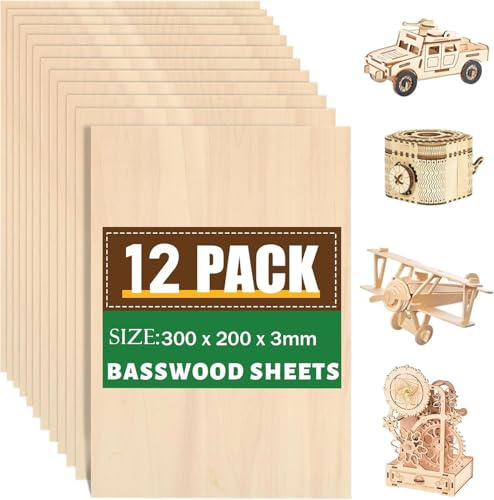 Farnirvana 12 Piezas Contrachapado 3mm, 300 x 200 mm, Tablones de Madera, Maderas Para Bricolaje Pirograbado Corte por Laser Modelado Regalos Decoraciones