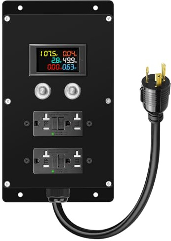 20A Portable Power Center with LCD Meter, Dual GFCI Outlets, 10AWG Cable, Generator Power Distribution Box for Camping, Job Site & Emergency Backup