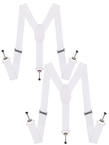Zhhuoc 2 tirantes blancos para niños y niñas, tirantes elásticos ajustables con clip en la parte trasera en Y con clips de metal para niños y niñas