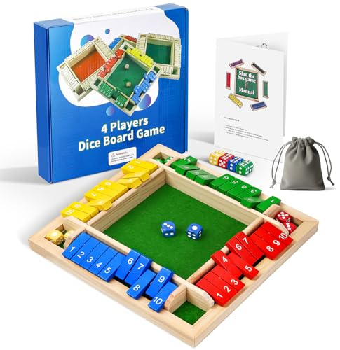 Giftqulo Shut The Box Game Wooden Board Dice Game, 2-4 Players Table Math Games for Kids and Adults, Fun Family Game Night Classroom Home Party or Pub Strategy Games