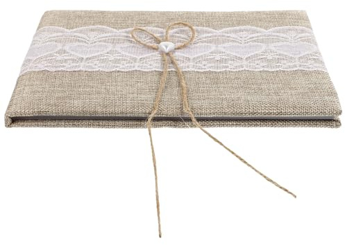 OFFIGAM Linen Wedding Guestbook Sign-in Book with Heart Design, Autograph and Attendance Book for Wedding Reception, Party Guest Signature Supplies