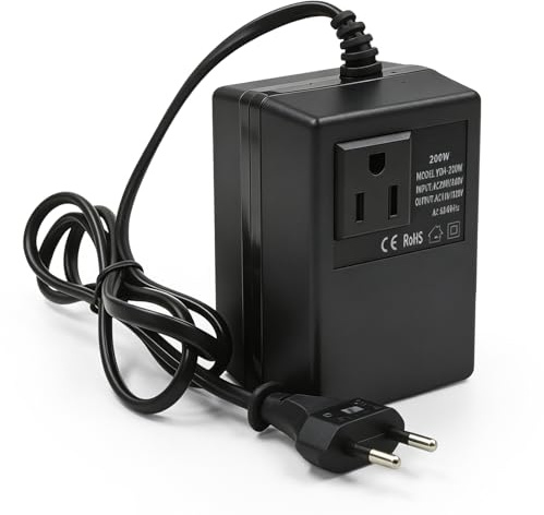 Spänningsomvandlare Transformator 220V till 110V, 200W nätadapter ner, nätadapter steg ner strömomvandlare med överhettningsskydd, steg ner spänningsomvandlare transformator för hårstrykjärn
