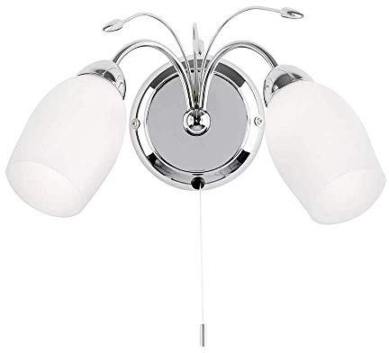 Endon Meadow Chrome Plated & Frosted Glass Twin Wall Light with Pull Cord Switch