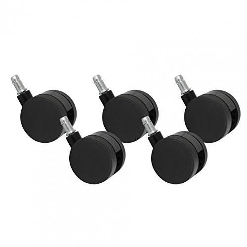 AMSTYLE Teppichbodenrollen 5er Set Rollen für Bürostuhl Schwarz Stift 11mm/Durchmesser 60mm Weichbodenrollen für Teppichboden Drehstuhlrollen Stuhlrollen für weiche Böden