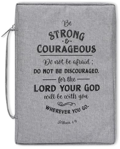 Christian Art Gifts Men/Women's Bible Cover Strong & Couragrous Joshua 1:9, Gray Canvas, Large