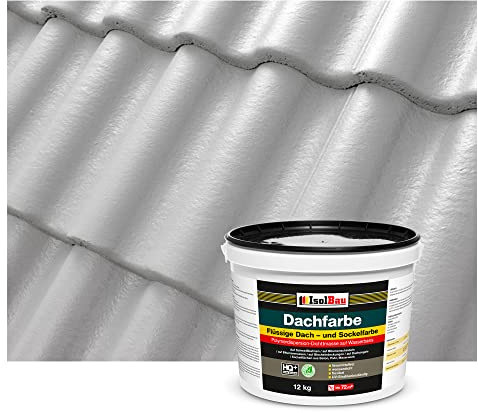 Isolbau Dachfarbe - 12 kg RAL Farbe Fassadenfarbe Nano Dachlack Sockelfarbe auf Wasserbasis - Lösemittelfrei, Wasserdicht, UV-beständig - Steingrau