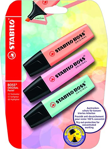 STABILO - Textmarker - BOSS ORIGINAL Pastel - 3er Pack - cremige Pfirsichfarbe, zartes Türkis, rosiges Rouge
