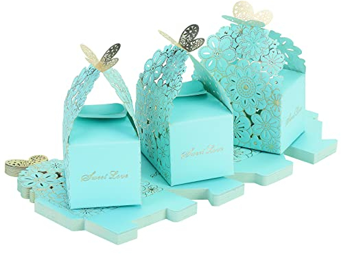 TsunNee 30 cajas de regalo más grandes, con diseño de mariposas y flores huecas, caja de regalo para boda, fiesta, caja de papel para caramelos, bonita caja de regalo para baby shower y bautizo