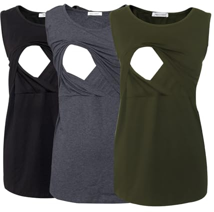 Smallshow Women's Sleeveless Maternity Nursing Clothes Breastfeeding Tank Tops 3-Pack