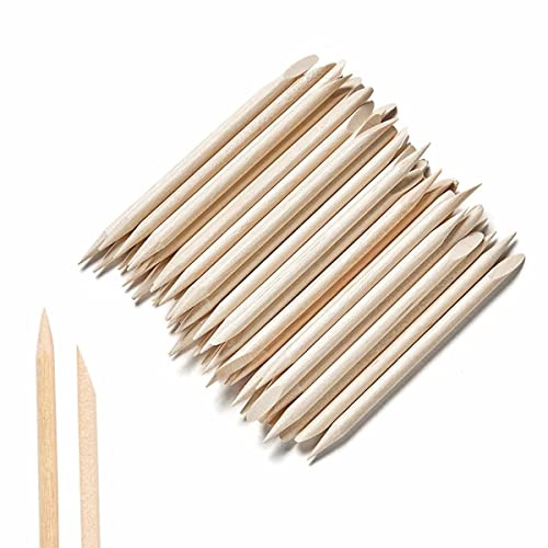 AMOSTBY Cuticle Pusher 50 Pcs Natural Wood Orange Sticks for Nail Care Tool