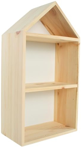 WooDeeDoo Schmales Holzregal in Hausform, 22 x 12 x 40 cm, Wandmontage, Aufbewahrungsbox mit weißer Rückwand, Inneneinteiler, schlichtes Kiefernholz, unlackiertes Regal für Kinderzimmer, Dekoration