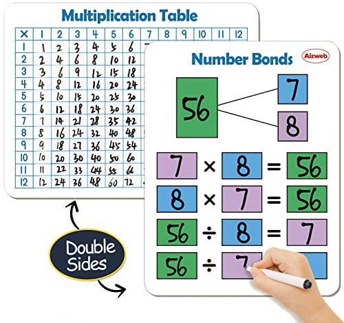 Torr radering multiplikationstabell whiteboard 23 cm x 30 cm multiplikationstabell l dubbelsidig gångbord matematikmanipulativ vit tavla för barn studenter, klassrum och hem, mini whiteboard bärbar