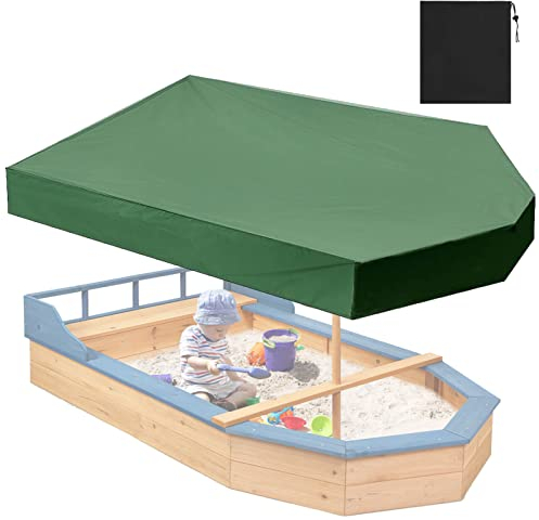 YSUEFIJO Sandkasten Schiff Abdeckung 160x113x22cm Abdeckung für Gartenmöbel Wasserdicht, Sandboxen Sandspielzeug Sandkastenabdeckung 210D Oxford Gewebe Wasserdicht Grün mit Aufbewahrungstasche