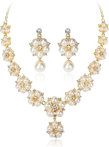TOFBS Pearl Necklace Earrings Jewellery Set for Women Girls Bridal Jewelry Set Pearl Choker Set Weddings Party Birthday Anniversary Christmas Mothers Day Valentine's Day Gifts