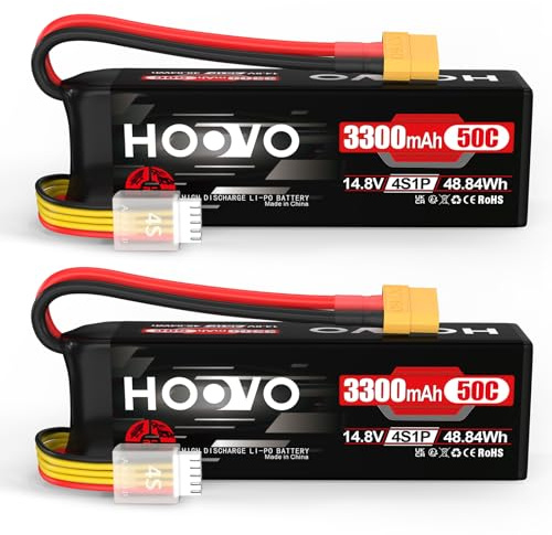 HOOVO 4S Lipo Battery 14.8V 3300mAh 50C RC Battery Soft Case with XT60 Plug for RC Car Buggy Helicopter Airplane Boat Quadcopter Slash VXL Hobby(2 Pack)