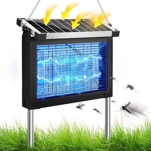 4-in-1 Solar Insektenvernichter Elektrisch mit Akku & USB, 4500V Hochspannung, UV Licht Mückenlampe, Outdoor & Indoor, Tragbar für Garten, Terrasse, Camping (schwarz)