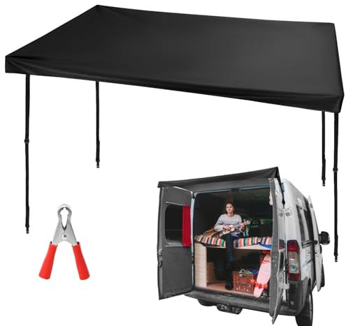 QWORK® Rear Barn Door Awning Cover, 600D Oxford Fabric Waterproof Campervan Awning with Storage Bag, Compatible with Transporter T4 T5.1/T5 T6