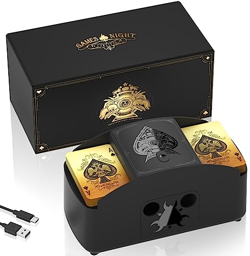 Ni-SHEN Vollautomatischer Kartenmischer 1-2 Decks, USB/batteriebetriebener elektrischer Mischpult, geräuscharmer Spielkarten-Shuffle für UNO, Poker, Phase 10, Skip-BO, Blackjack (Schwarz)