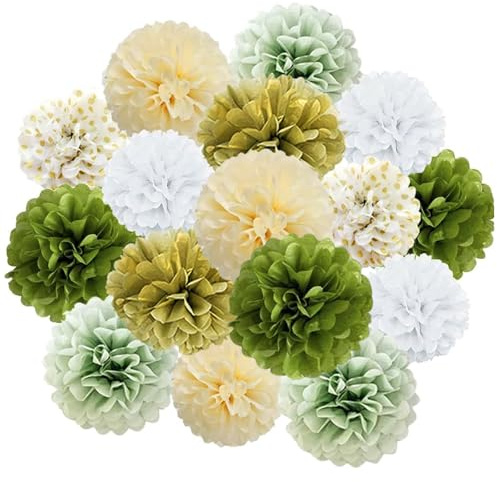 16 Pezzi Pompom Decorazioni Feste, Pom Pom Decorativi di Carta Velina, Pompon di Fiori Facile da Montare, per Matrimoni, Baby Shower, Balli Studenteschi, Compleanni, Feste in Giardino(20/25CM)