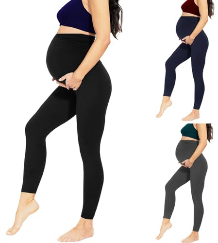 BIOECEUA Women Maternity Leggings Over Bump, High Waisted Soft Stretch Belly Support Pregnancy Trousers for Gym Yoga Workout Casual Black
