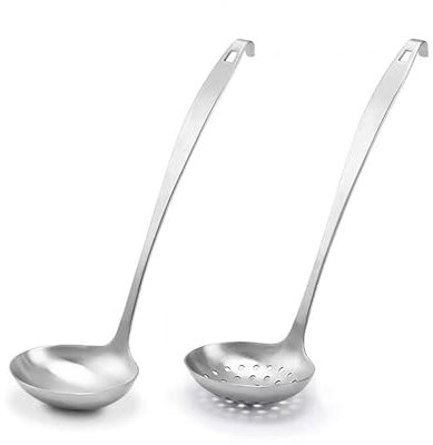 Set di 2 mestoli da cucina, paletta e mestolo con gancio e foro per appenderlo facilmente, set di mestoli da zuppa in acciaio inox per cucina