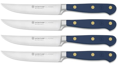WÜSTHOF Classic juego de cuchillos bistec con 4 cuchillos, 12 cm, Wild Blueberry (Azul)