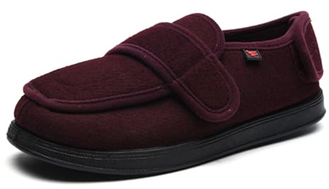sekiueo Zapatos para Diabéticos Mujer Zapatillas De Invierno Extra Anchas Zapatos para Caminar Ajustables Antideslizantes Y Cálidos Zapatos para Pies Hinchados,Rojo,39 EU