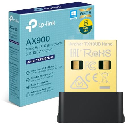 TP-Link Archer TX10UB Nano WiFi Buletooth Adaptador para PC, Wi-Fi 6 AX900 Dual Band WLAN Stick, Bluetooth 5.3, Nano tamaño, WPA3, MU-MIMO, Solo Compatible con Windows 11/10