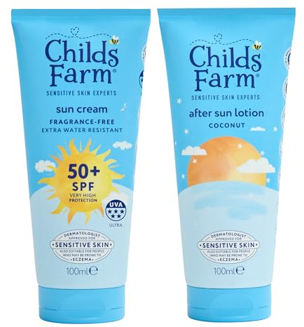 Childs Farm Kids & Baby Sun Cream SPF 50+ & After Sun Lotion Bundle | UVA & UVB Very High Protection | Extra Water Resistant | Suitable for Dry, Sensitive Skin, 100ml