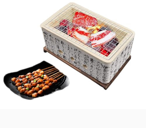 PNAJFUEL Fornello Barbecue Portatile in Ceramica - Barbecue a Carbonella da Campeggio con Griglia in Filo Metallico e Base