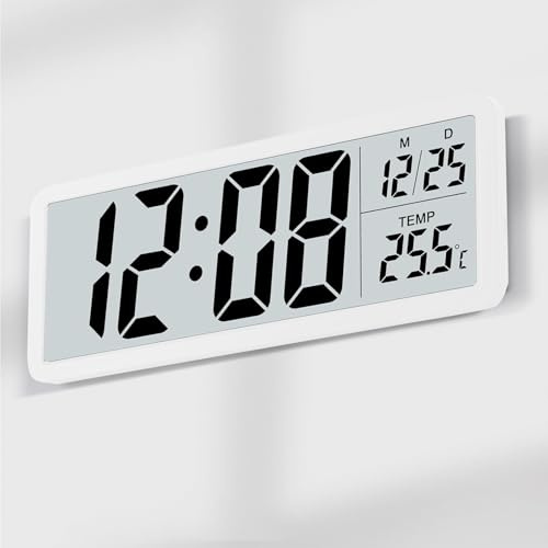 Digital väggklocka batteridriven, radioklocka digital, LED digital klocka, digital väggklocka med temperaturdisplay, kalendervisning, bordsklocka tyst för vardagsrum, sovrum, kontor, skola (vit)