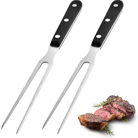 Noaxylic 2 pezzi Forchetta da Carne con Manico, 29cm Forchettone per Carne in Acciaio Inox, Forchettone Barbecue Lavabile in Lavastoviglie, per Arrostire il Tacchino, Cena (Nero)