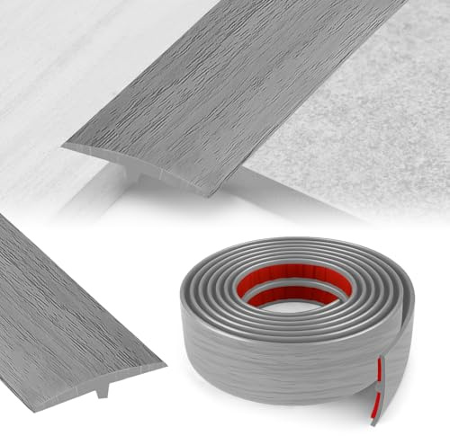 YushengTai Perfil de Transición para Suelo, 5 CM x 1 M Perfil Transición Suelo Desnivel T en Forma de T, Tapajuntas Suelo Adhesivo para la Conexión Entre dos Azulejos de Piso (Gris Madera)