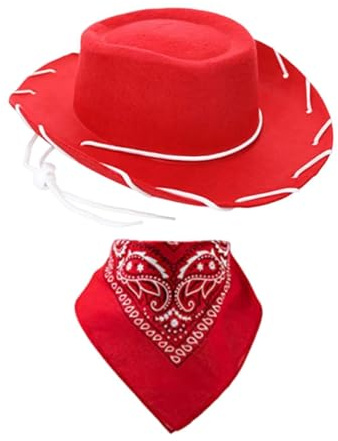 EHJRE Ensemble Chapeau de Cowboy et Bandana pour Enfants, Chapeau de Fête pour La Plage, Cosplay, Carnaval, Déguisement, Rouge