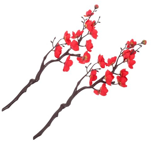 TOYANDONA 2piezas Flores De Ciruelo Artificiales Decoración Floral para Fiesta Color Rojo Material Plástico Flor Artificial