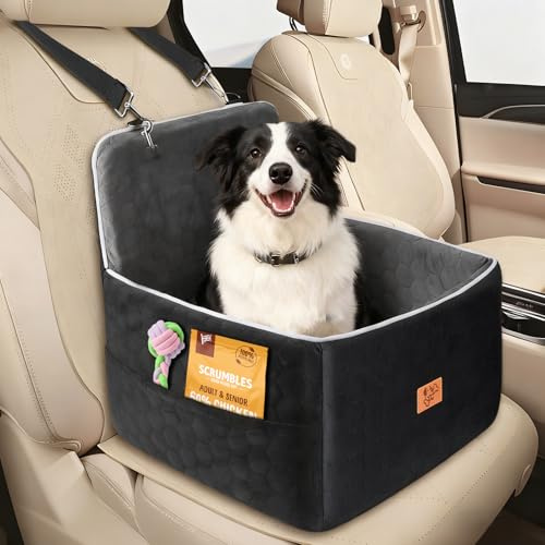 Asiento Perro Coche, Extra Estable Cama Perro Coche con Espuma Viscoelástica, Funda Lavable y Cinturón de Seguridad, Asiento Coche Perros para Medianos y Pequeños de hasta 13.6 kg, 52x52x50cm