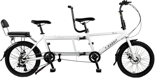 XYFGODEM 20Inch Folding Tandem Bicycle, Bike for Three People, Made of High Carbon Steel, Rust-Resistant and Durable(White)