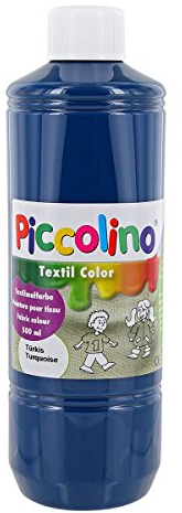 Textilfarbe Türkis, 500ml Flasche - PICCOLINO Textil Color - Stoffmalfarbe auf Wasserbasis, hochwertig, gebrauchsfertig, ergiebig