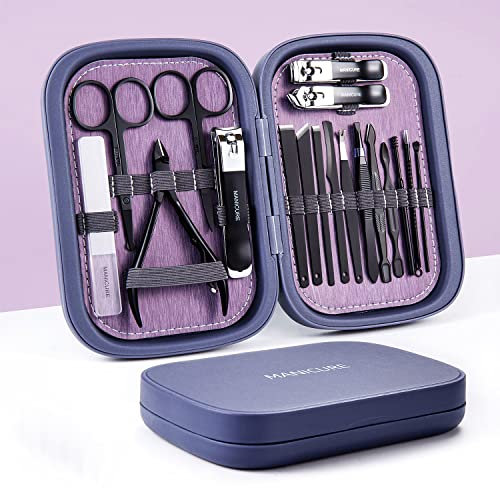 Manicure Set Professional Nail Clippers Kit Pedicure Care Tools, 18pcs Stainless Steel Nail Care Tools Grooming Kit for Women (Dark blue)
