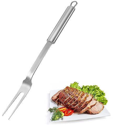 Forchetta per barbecue in acciaio inossidabile, forchetta per carne, forchetta per carne in acciaio inossidabile con manico, può essere utilizzata in cucina, ristorante e attività all'aperto, 33,7 cm