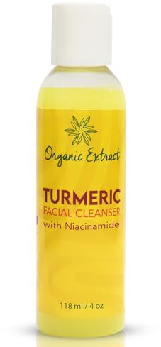 Turmeric Facial Cleanser - 4 fl oz / 118 ml - Gentle Face Cleanser for Dull, Acne Prone Skin - Exfoliating, Daily Facial Cleanser for Age Spots, Sun Damage - with Niacinamide, by ORGANIC EXTRACT