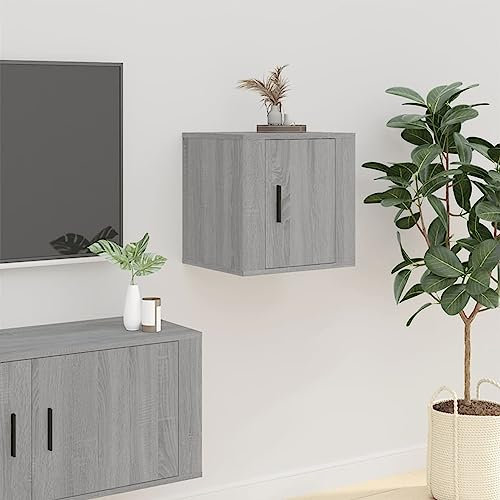 Homgoday Meuble TV mural gris Sonoma 40 x 34,5 x 40 cm, meuble pour TV, salon, salle à manger, table basse, télévision, équipement de musique, meuble bas de rangement