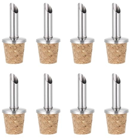 sourcing map 8Pcs Stainless Steel Bottle Pourers, Olive Oil Cork Dispenser Pourers, Wine Bottle Stoppers for Oil Beer Drink Vinegar Water Bottle, Silver