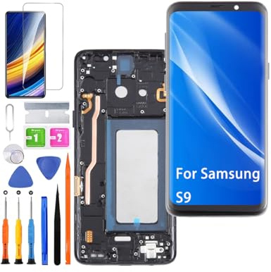 HLYGZX Ersättningsdisplay för Samsung Galaxy S9 LCD-skärm TFT, G960F G960 display Digitizer Assembly reparationsdelar sats (svart med ram, utan fingeravtryck, inte böjd skärm)