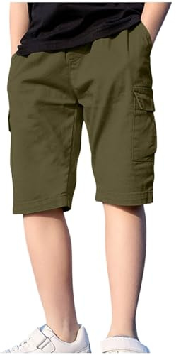duxyoz Boys Cargo Bermuda Shorts School Uniform Chino Shorts Kids Summer Pull On Elasticated Waist Pants Lightweight Breathable Comfy Sports Trousers Casual Sweat Short with Multi-Pockets 13-14 Years