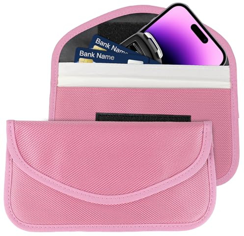 Ongfuwu 2PCS Faraday Bag for Phones and Car Keys, Keyless Entry RFID Signal Blocking Bag Key Fob Protector, Anti-Theft Faraday Pouch for Cell Phone Privacy Protection, Signal Shielding (Pink)