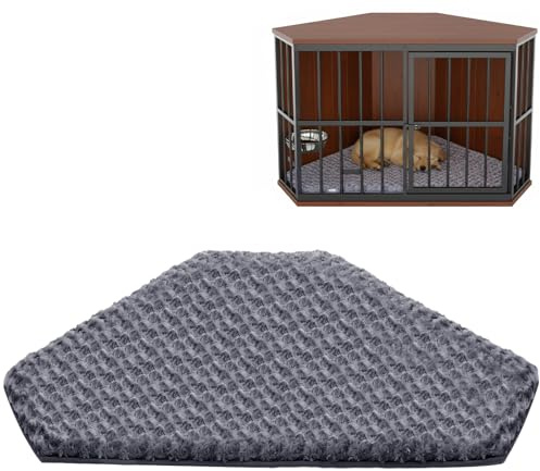 Hahafelt Croblissful 42.5 x 23.8 Inch Dog Kennel Pad Furniture Crate Corner Washable Bed for Large Dogs Plush Crate Beds Gray Pet Cage Sleeping Mat Soft Indoor Pet Corner Side Table(Only Mat)